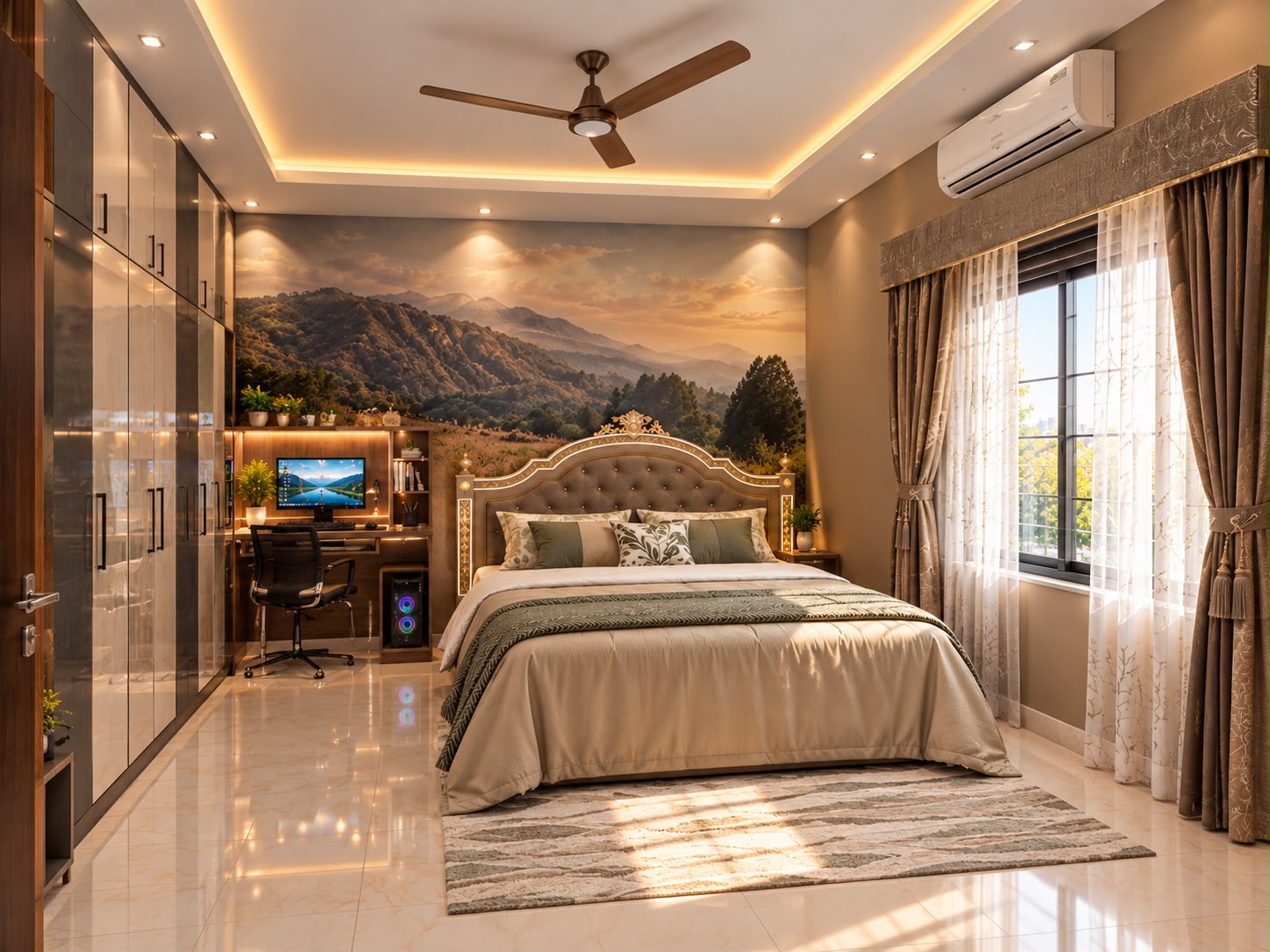 From sophisticated wall finishes and ambient lighting to elegant furniture and smart space planning — every detail is designed to make your bedroom feel truly special.